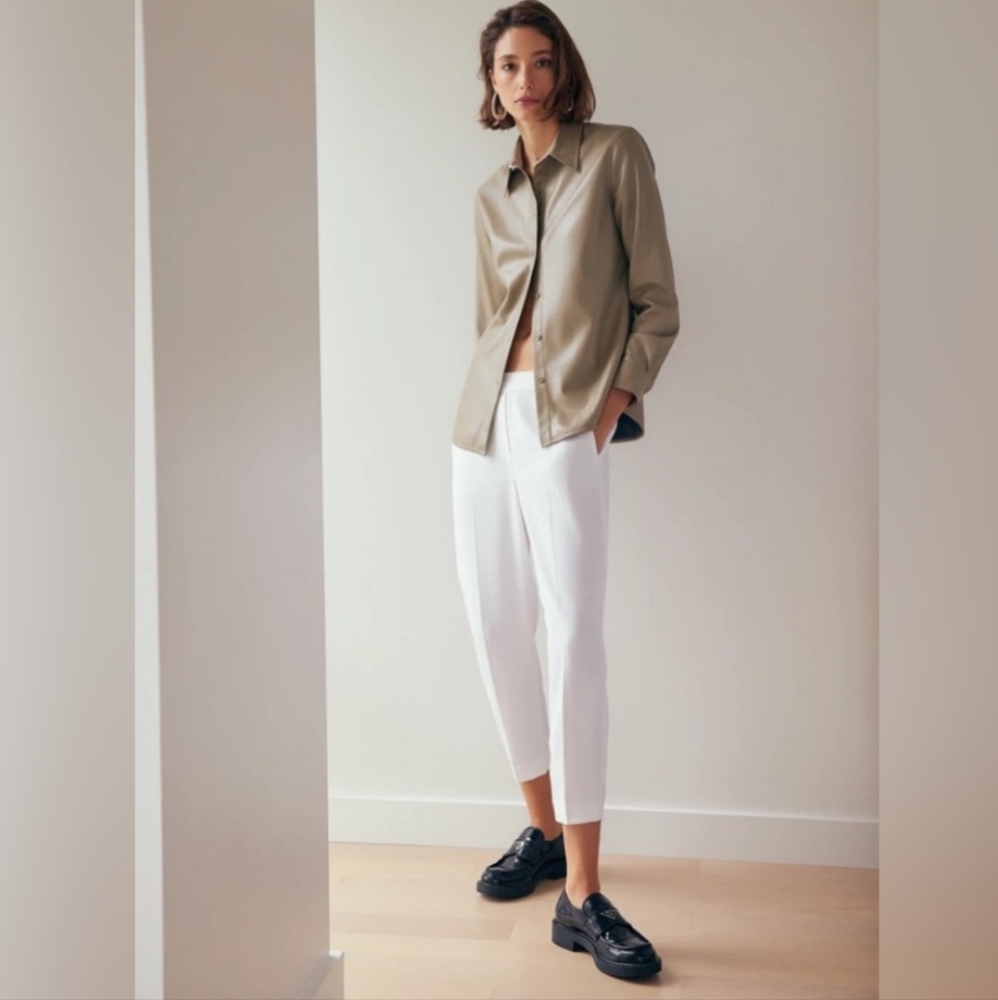 Aritzia Babaton Atelier Conan Cropped Pants White Pull On Womens Size 10